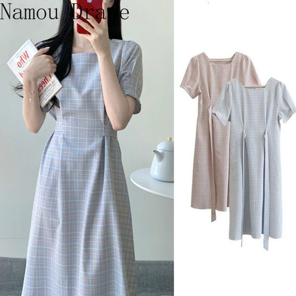 

casual dresses women's classics, summer es, short sleeves, beautiful japanese style, blue, pink, plaid, Black;gray