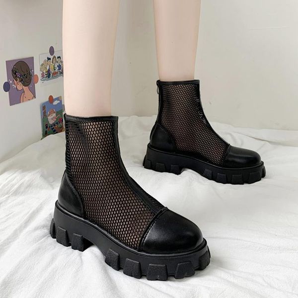 

boots summer women shoes round toe luxury designer boots-women rock mid calf low lolita sandals ladies fashion rubber 2021, Black