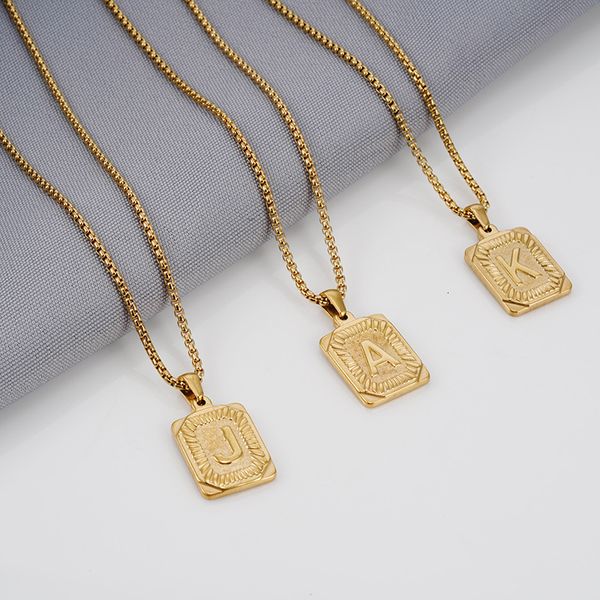 

necklac men's 18k square stainls necklace women's gold steel letter pendant, Silver