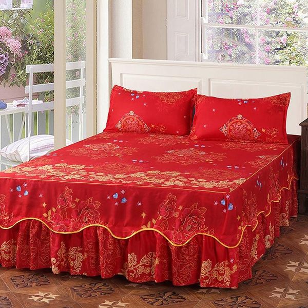 

sheets & sets soft bedspread wedding bed skirt queen king size no pilling fashion fitted sheet cover double layer