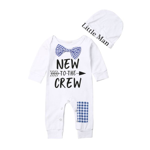

cute newborn baby boys cotton romper+hat jumpsuit clothes outfits, White