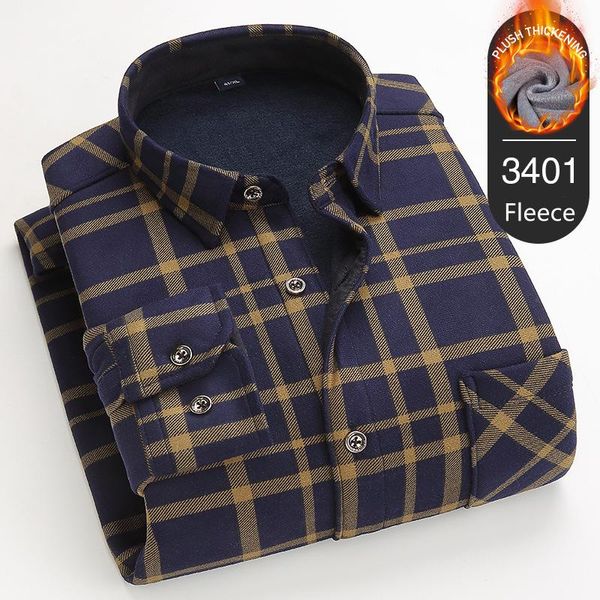 

men's casual shirts double-faced fleece plus size shirt high-quality fashion plaid oversized warm male brand winter, White;black