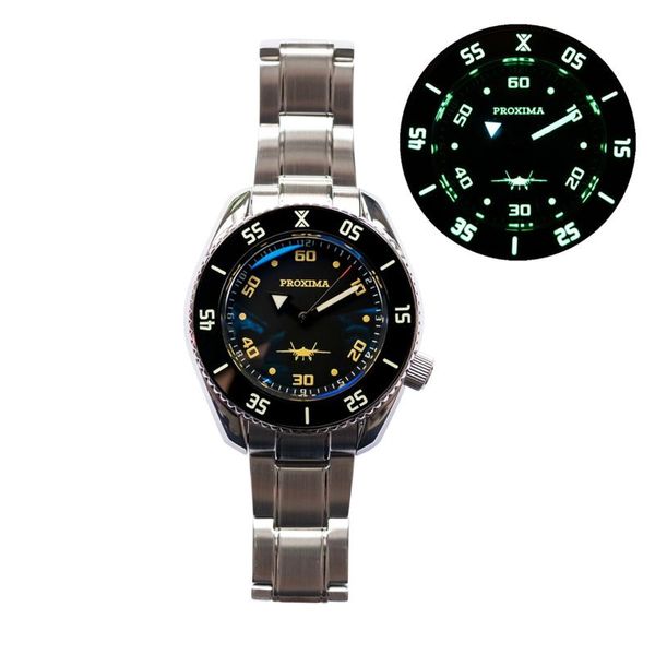 

wristwatches proxima mens diver watches men automatic mechanical wristwatch 300m waterproof c3 luminous sapphire ceramic bezel nh35, Slivery;brown