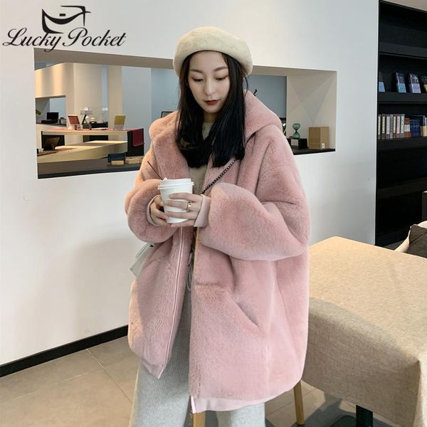 

women's fur & faux women winter coat luxury jacket loose lapel outerwear thick warm plus size female plush coats zy22, Black