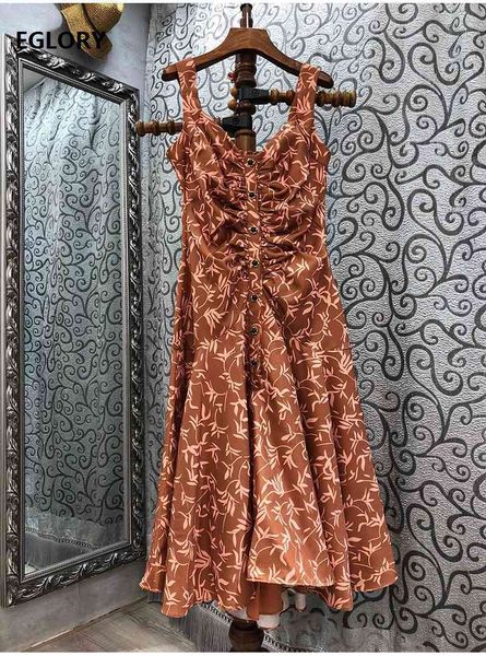 

dresses strap spring summer casual party women european print pleated buttons deco sleeveless big swing, Black;gray