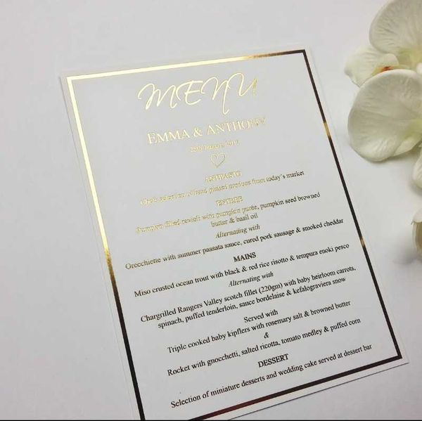 

greeting cards gold foil menus card,personalised menu card ,custom wedding guest menus.gold