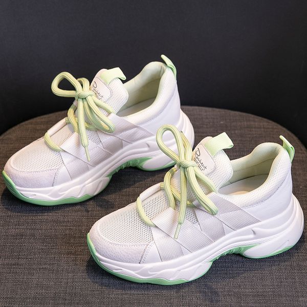 

2021 spring and summer leather women's shoes mesh breathable daddy tennis casual versatile thick soled sneakers, Black;white