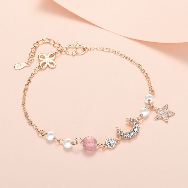 

star moon girl's friend and sister chain strawberry crystal bracelet, Black