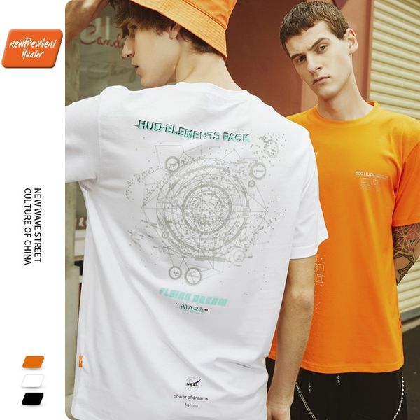 

nph summer new fashion brand street universe print short sleeve hip hop t-shirt men's cotton loose couple top, Black