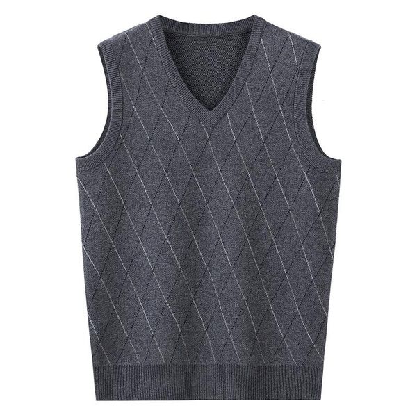 

men's vests vest knitted sweater 2021 autumn middle-aged and elderly v-neck sleeveless jacquard, Black;white