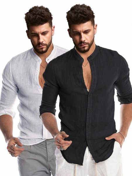 

men 2pcs solid stand neck shirt c4he#, White;black
