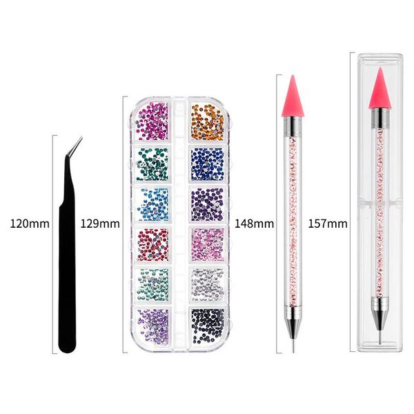 

nail art kits ab diamond clear rhinestone acrylic drill double head silicone point pen tweezers set