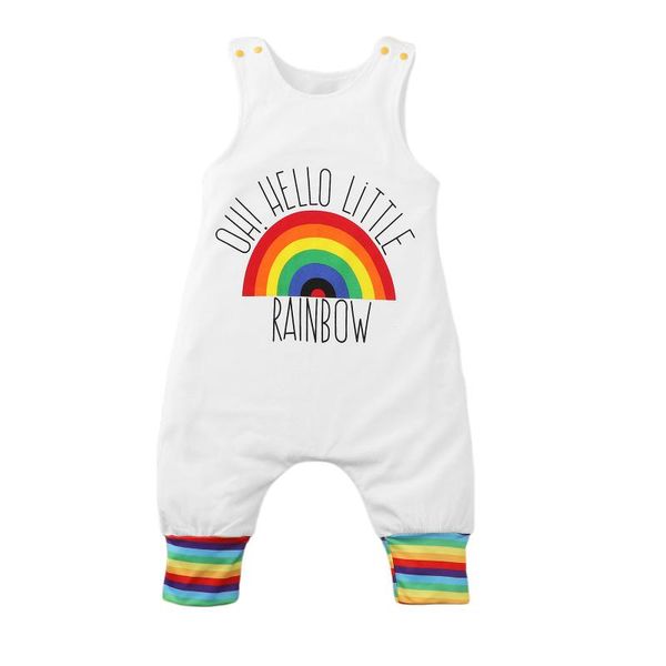 

jumpsuits infant baby girls boys casual sleeveless jumpsuit, white letters and rainbow printed pattern round collar one-piece colorful, Blue