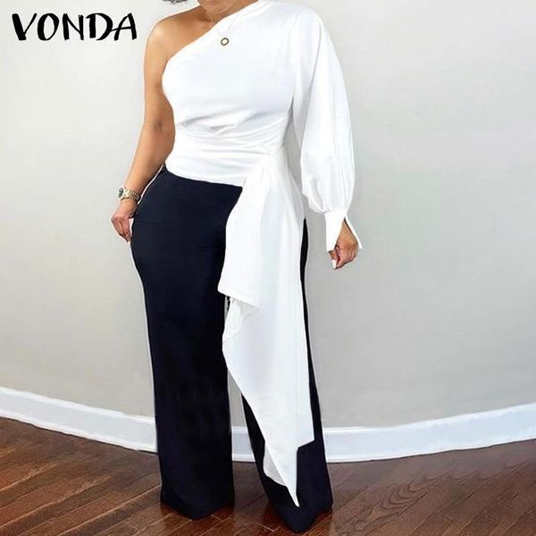 

women's blouses & shirts vonda women party blouse long sleeve one shoulder irregular hem lady's bohemian blusas femininas streetwe, White
