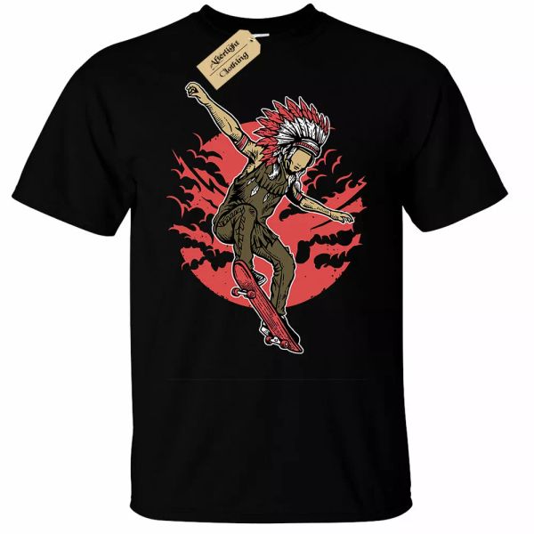 

indian chief skateboard skater tee mens t-shirt clothes, White;black
