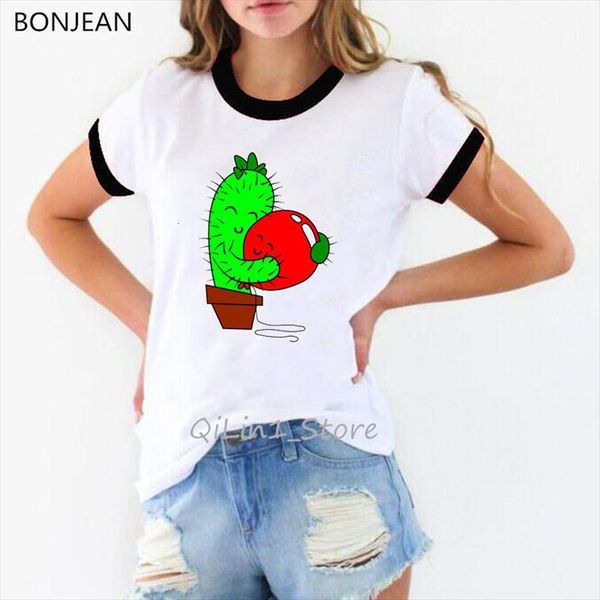 

summer funny plant cactus with men t shirt and womens balloon printed women cute girlfriend birthday 90s tumblr clothes friends, White;black