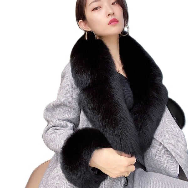 

100% leather grass, real fox fur, scarf, suit collar, whole fur coat, fur collar, autumn and winter men's snood, natural animal h0923, Silver