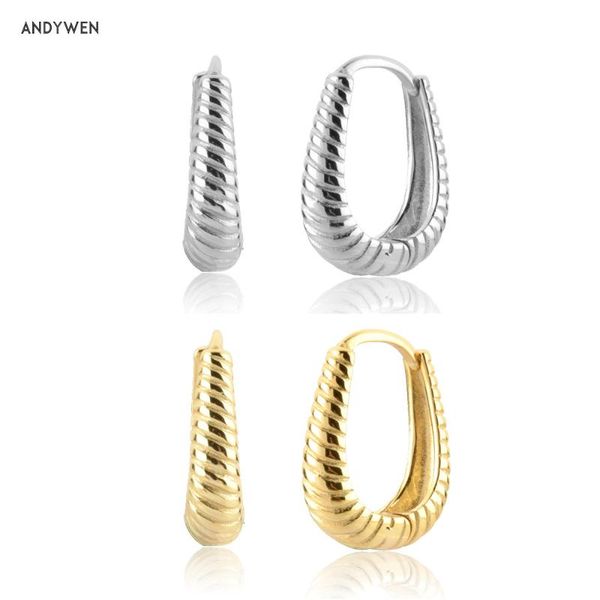 

hoop & huggie kikichicc 925 sterling silver gold twist hoops earring huggies loops ovals plain party rock punk 2021 women jewelry gift, Golden;silver