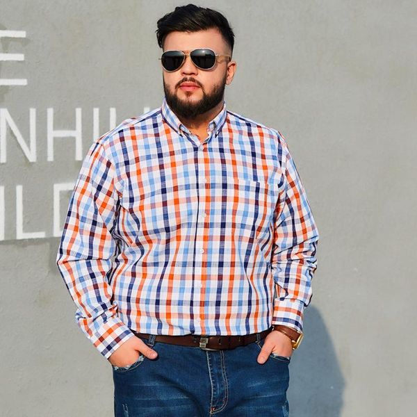 

men's casual shirts classic plaid long sleeve shirt spring autumn men brand clothing cotton loose male clothes large size 8xl, White;black
