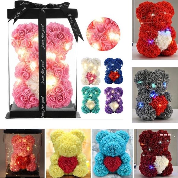 NEU25cmValentine Day LED Rose Bear Foam Flower Party Dekoration Lovely Teddy Clear Box Packing Light Luminous Heart Girlfriend Wedding ZZF13