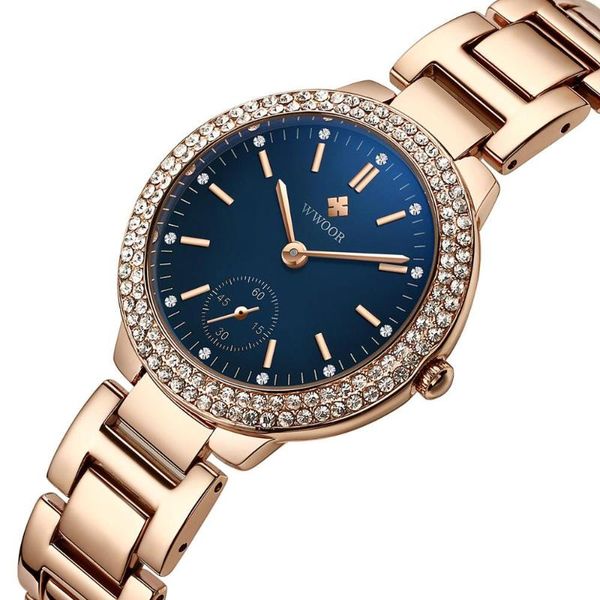 

wristwatches qzywjia ladies rose gold rhinestone watch diamond quartz blue elegant simplicity 30 meters waterproof, Slivery;brown