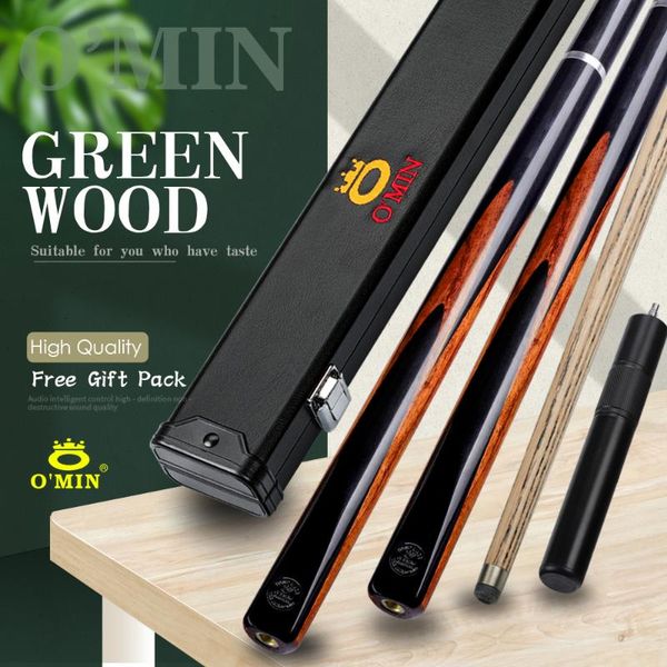 

o'min green wood 3/4 snooker cues billiard cue heart bu9.5mm tip ash shaft with case extension for black 8