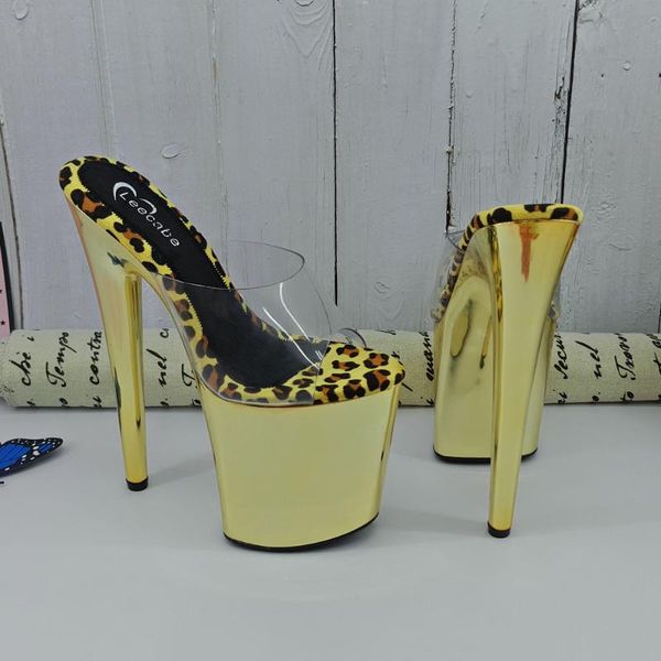 

leecabe shinny golden style high heel sandals 20cm model shoes pole dance, Black