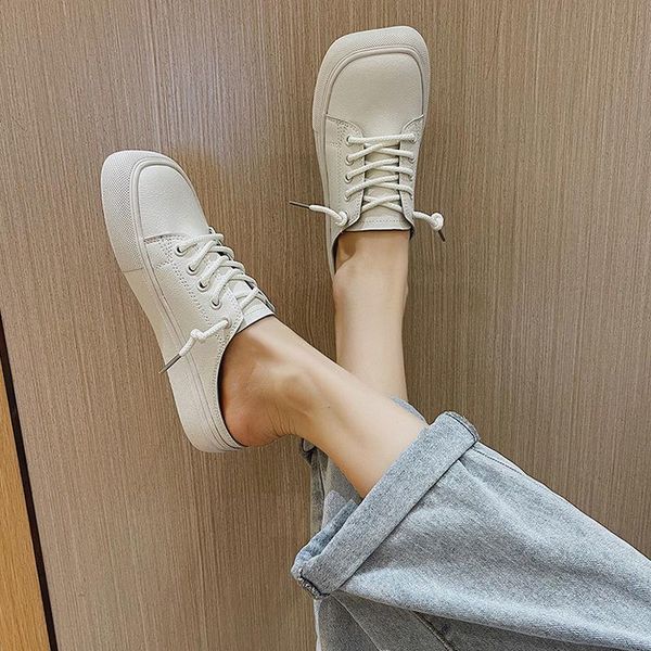 

slippers 2021 for women summer korean version of no heel thick bottom pedal platform flats women's white shoes sneakers femme, Black