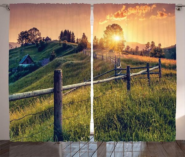 

curtain & drapes room decorations curtains morning sunbeams over countryside farmhouse colorful sky carpathian ukraine
