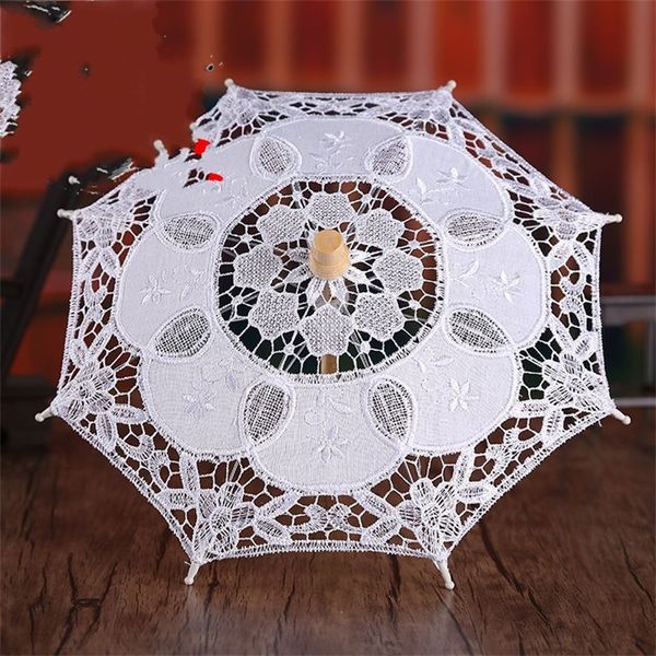 Белый чистый белый кружевной зонтик вышитый хлопок европейская свадебная фотография реквизит зонтик 48ny м2
