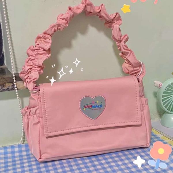 

lovely sweet girls pink casual tote solid color ladi nylon shoulder underarm bags vintage dign women small purse handbags