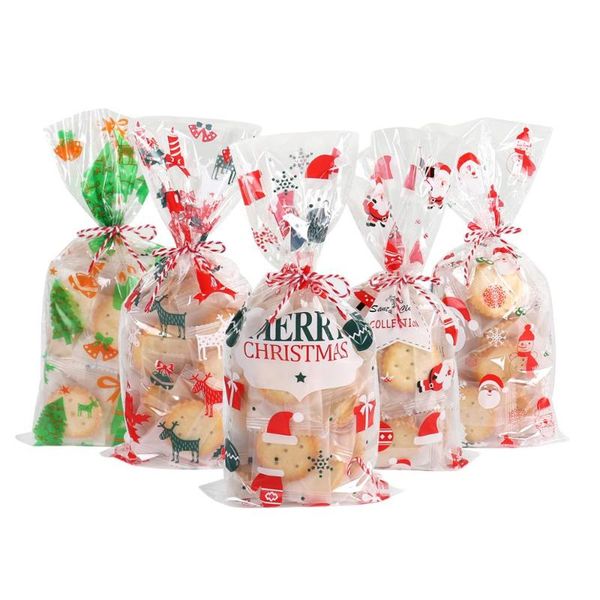 

50pcs santa claus christmas tree elk pvc bags transparent clear gift bag for baking candy cookie packaging wrap