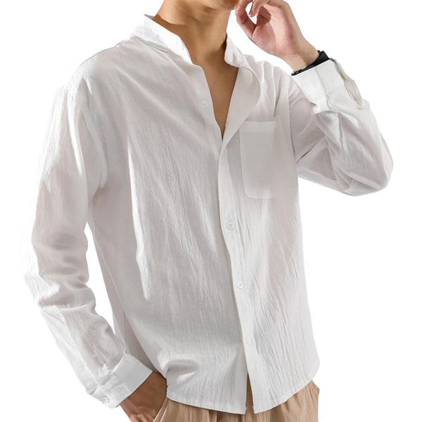 

men's casual shirts 2021 summer soild colors men long-sleeved shirt thin loose fit with pocket decoration spring and clothing three, White;black