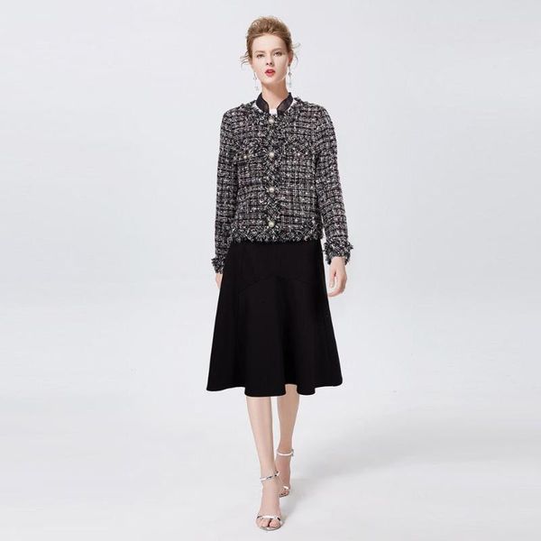 

women's jackets [2021 spring-summer style ] small fragrant wind knitting tweed short coat female hair edge, Black;brown
