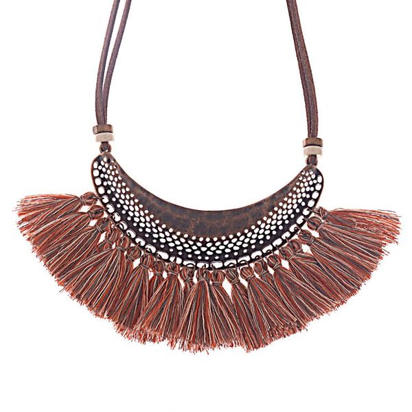 

losodo necklace fashion jewelry retro bohemian ethnic style ofcolorful tassel personality creativity for women pendant necklaces, Silver