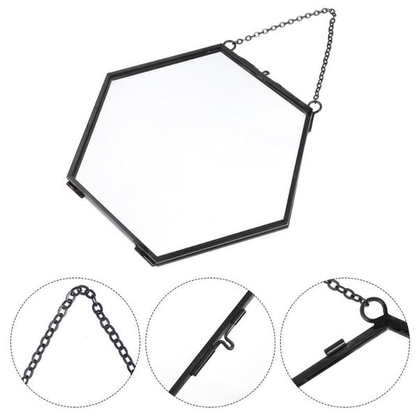 

1pc hexagon glass hanging po frame specimen clip decorative picture frames