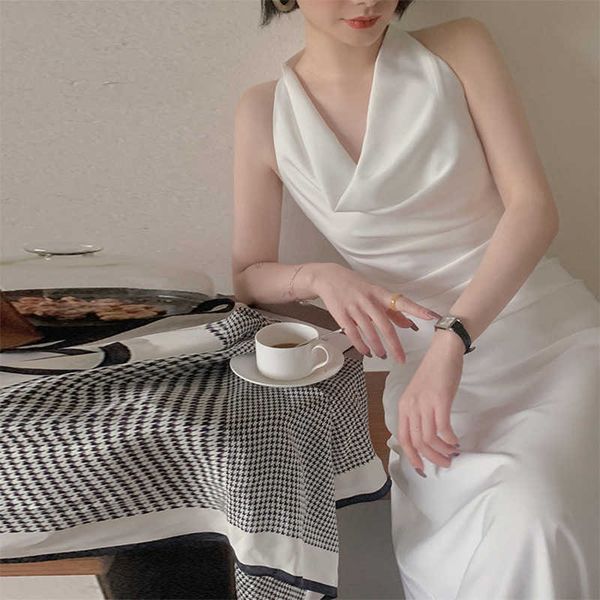 

luxury evening dress satin french dr's summer premium 2021 style hepburn white, Black;gray