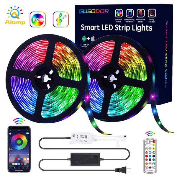 

led strip lights bluetooth rgb light kit 16.4ft 32.8ft 300led smd5050 waterproof dimmable rainbow tape strips with controller