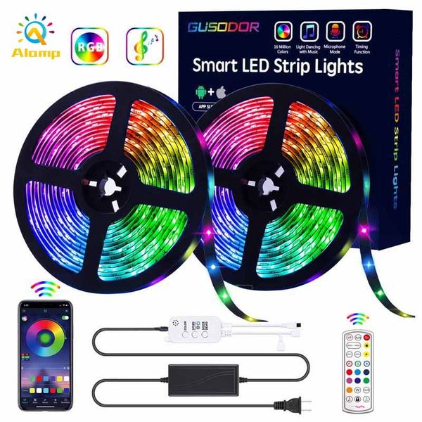 Luzes LED Tira Bluetooth RGB Kit de luz RGB 16,4FT 32,8FT 300led SMD5050 À Prova D 'Água Dimmable Arco-íris Tira de fita com controlador