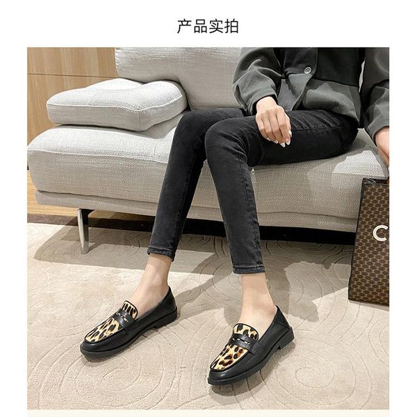 

dress shoes ladies spring female british japanese school leopard print round toe casual loafers leather fashion girls, Black
