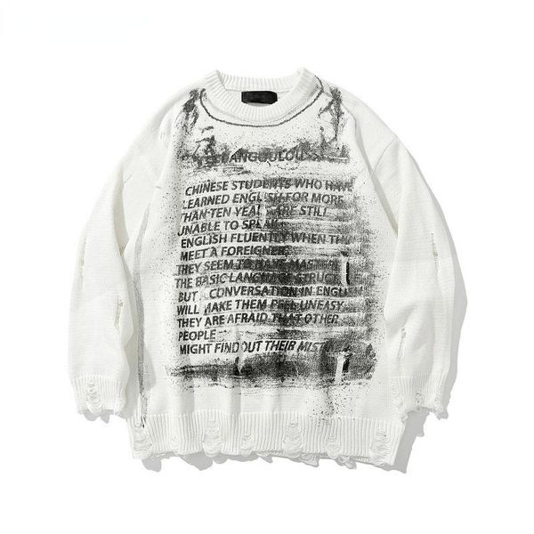 

men's sweaters sweater men print streetwear clothes long sleeve pullover pull homme loose hole couple, White;black