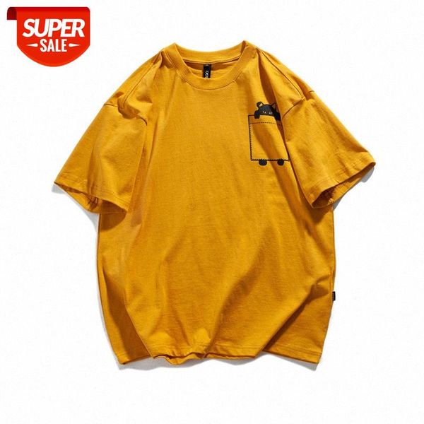 

summer men's short-sleeved simple basic creative cat print t-shirt #ge8l, White;black