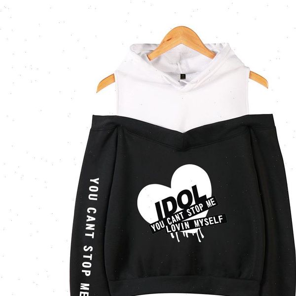 

fashion kpop bangtan idol you women sweatshirts cant sme love myself womens boys hooded off shoulder hoodies, Black