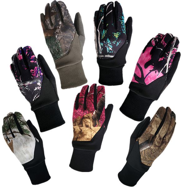 

Camouflage Touch Screen Gloves Leaves Camouflage Palm Non-slip Touch Glove Winter Cycling Motorcycle Full Finger Gloves GGA2542, White