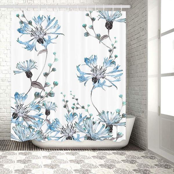 

gray and blue flower shower curtain floral bone spring blossom leaves 60wx72l inch turquoise garden plants watercolor 12 pack