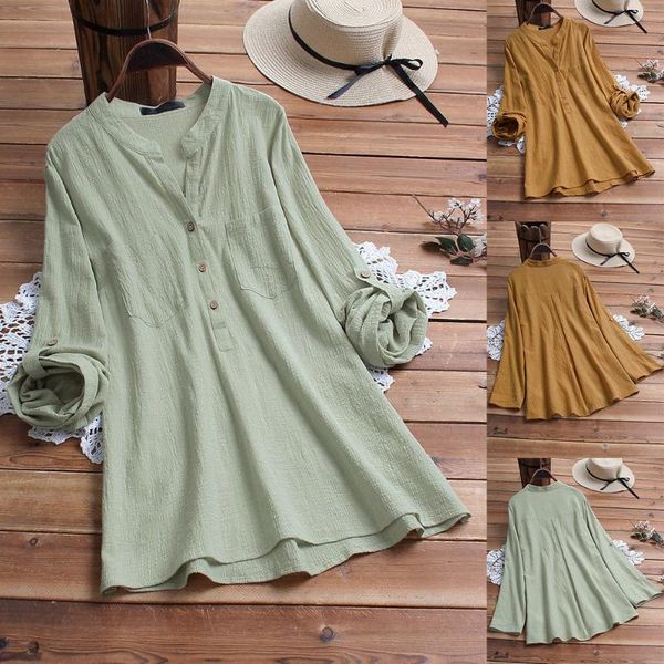 

women's blouses & shirts women solid simple vintage style cotton slim elegant long blouse chiffon womens and plus size, White