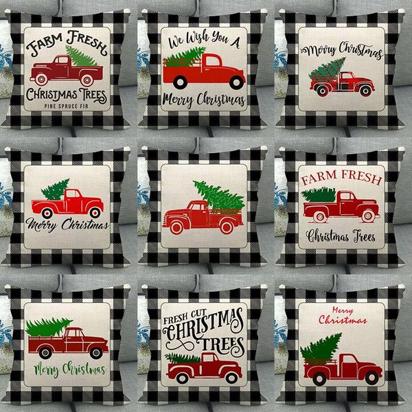

cushion/decorative pillow christmas car tree pattern black white plaid cotton linen throw cushion cover home decor sofa bed decorative pillo