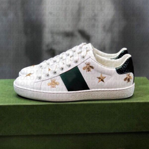 

gg'sneakers casual shoes men women cow leather snake ace bee embroidery pattern red green stripe back designer dress sneaker ori, Black