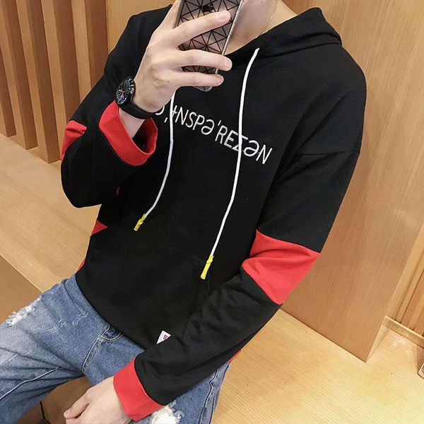 

tracksuits autumn men's 18 lovers hooded sweater loose embroidery color matching korean fashion casual clothes, Gray