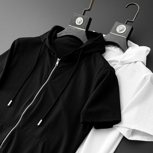 

men's tracksuits 2021 luxury casual suit summer quick dry thin hooded short sleeve sweatshirt cardigan sports two - piece handsome, Gray